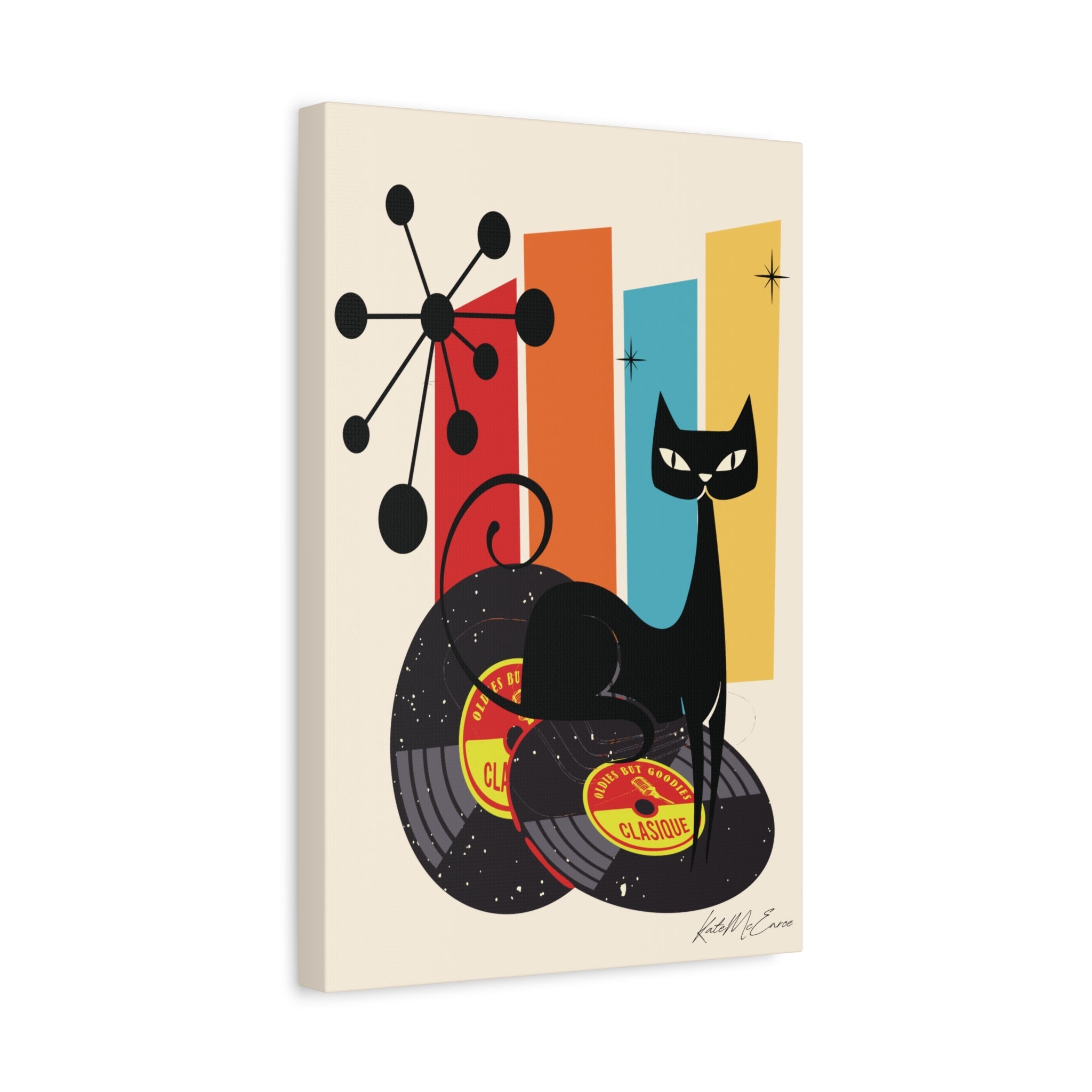 Kate McEnroe New York Atomic Cat Vinyl Record Wall Art, Mid Century Modern Audiophile CanvasCanvas Wall Art82614916140946701155