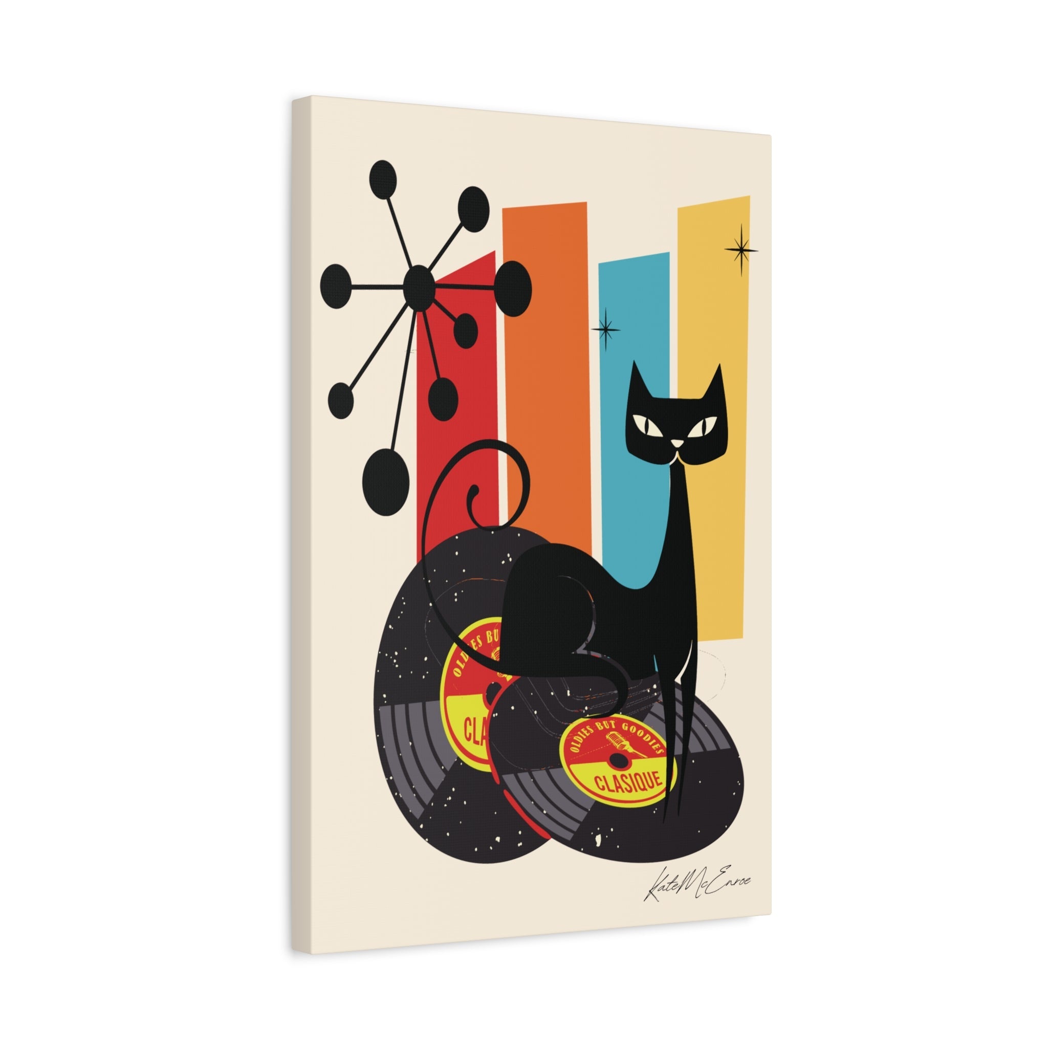 Kate McEnroe New York Atomic Cat Vinyl Record Wall Art, Mid Century Modern Audiophile CanvasCanvas Wall Art82614916140946701155