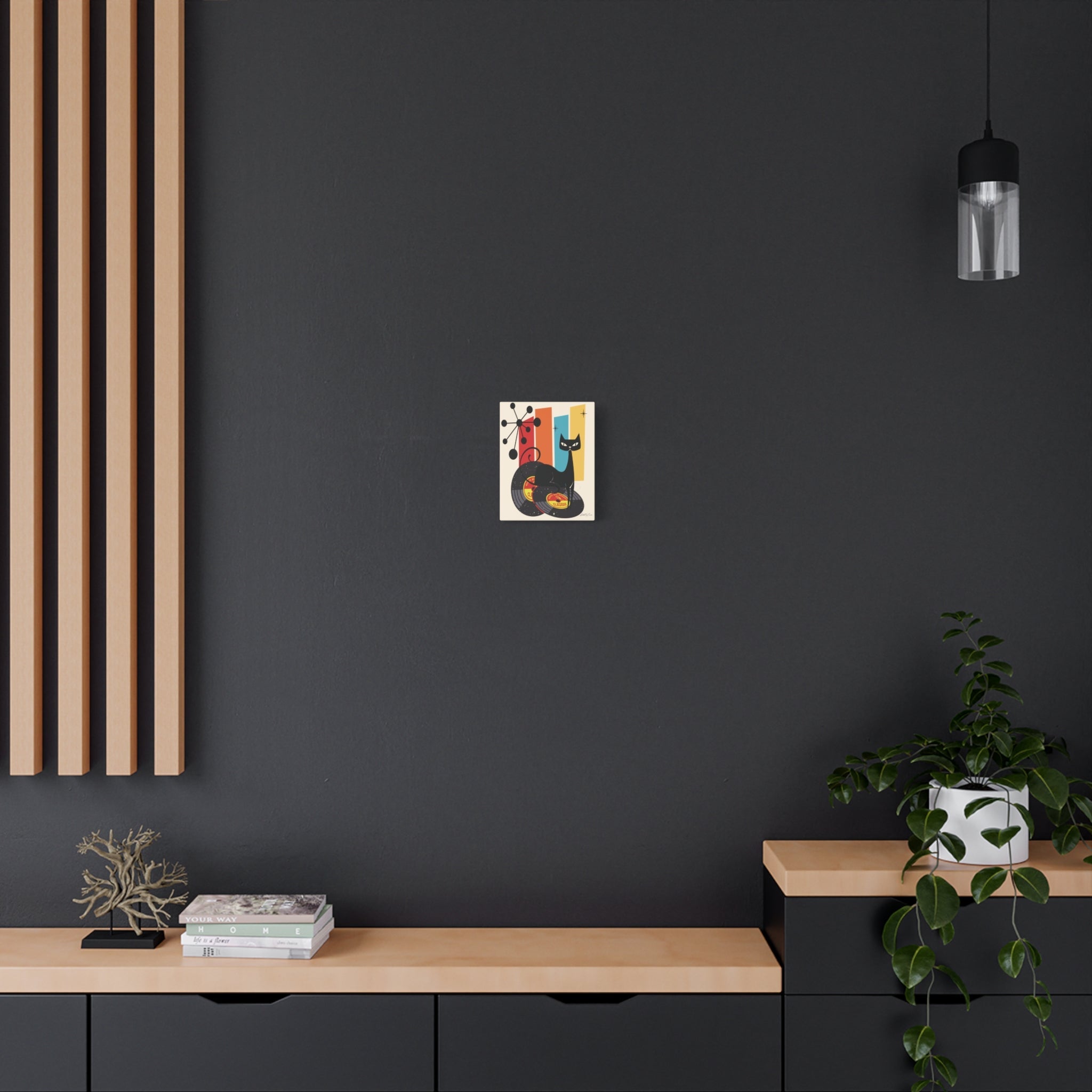 Kate McEnroe New York Atomic Cat Vinyl Record Wall Art, Mid Century Modern Audiophile CanvasCanvas Wall Art82614916140946701155