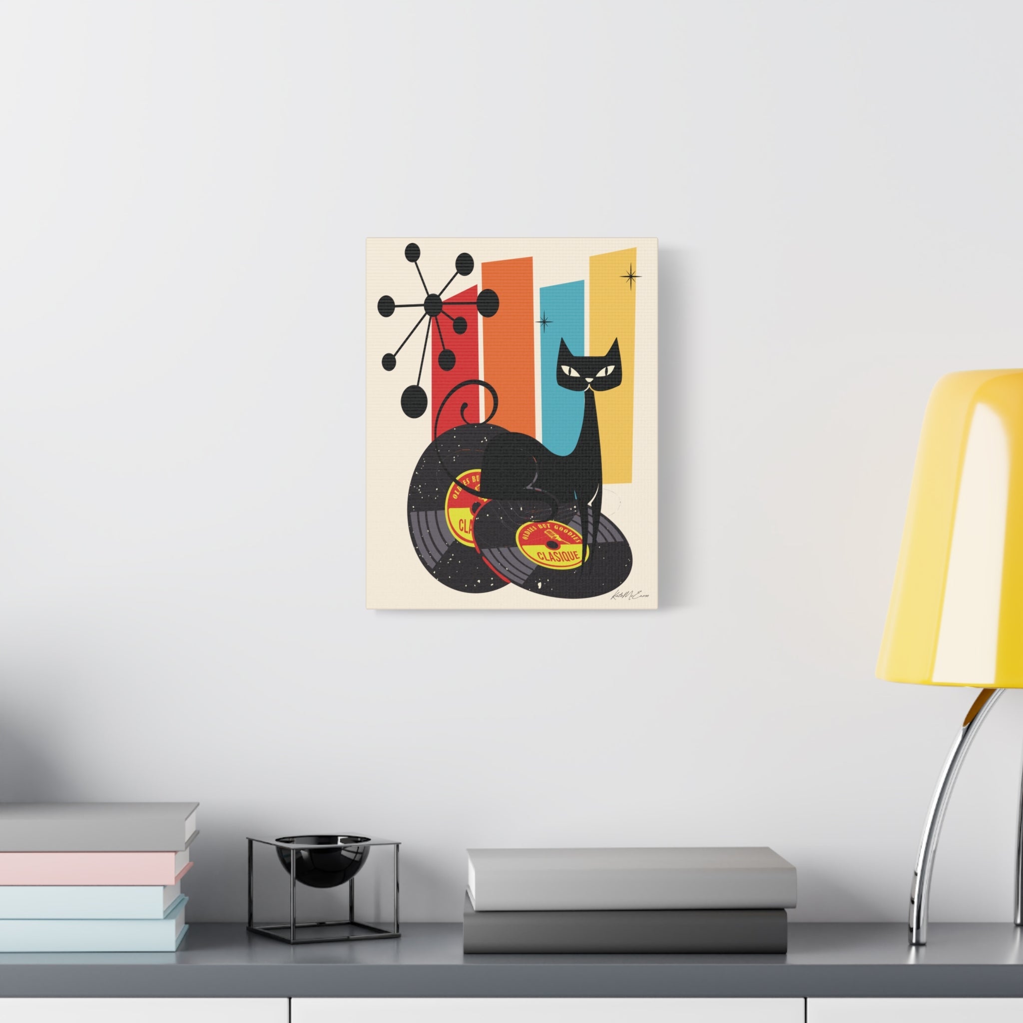 Kate McEnroe New York Atomic Cat Vinyl Record Wall Art, Mid Century Modern Audiophile CanvasCanvas Wall Art82614916140946701155