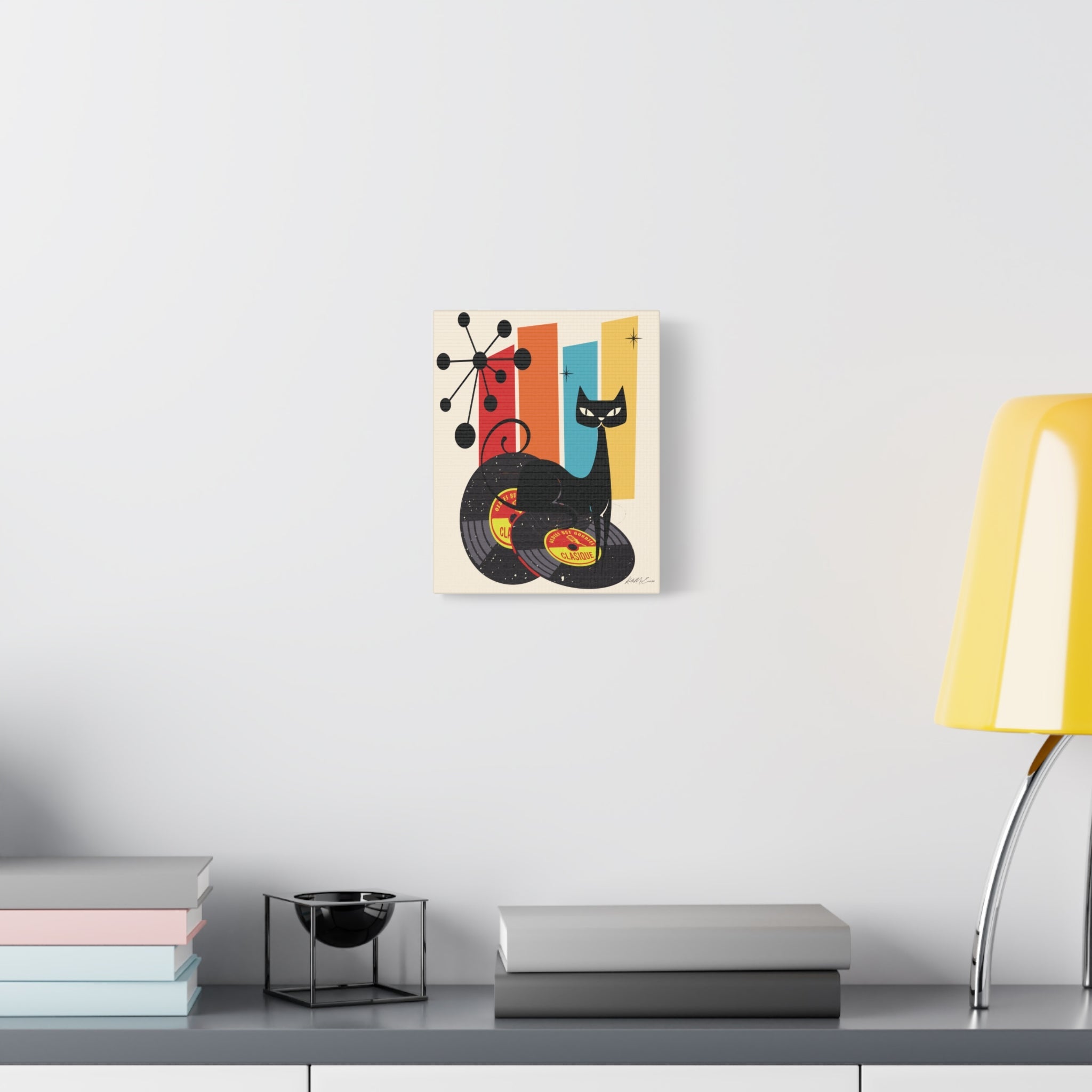 Kate McEnroe New York Atomic Cat Vinyl Record Wall Art, Mid Century Modern Audiophile CanvasCanvas Wall Art82614916140946701155