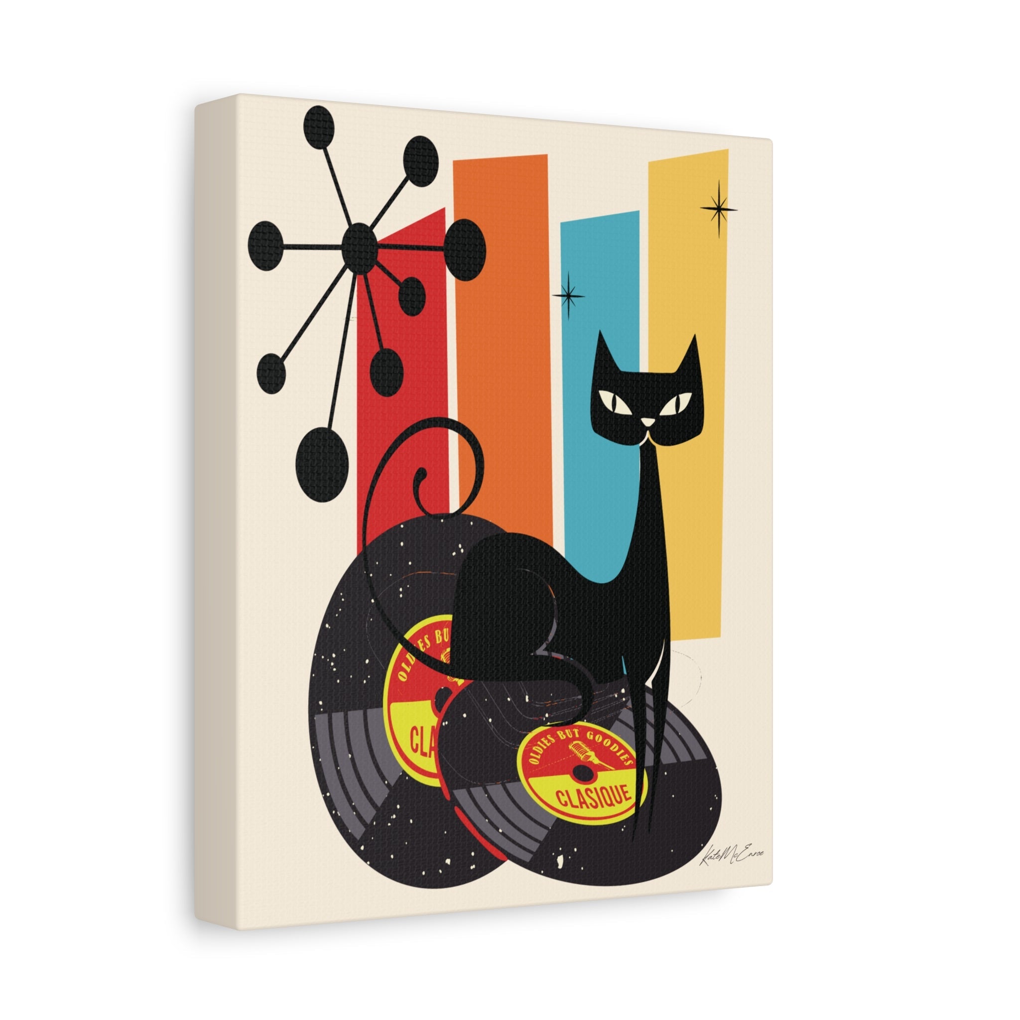 Kate McEnroe New York Atomic Cat Vinyl Record Wall Art, Mid Century Modern Audiophile CanvasCanvas Wall Art82614916140946701155
