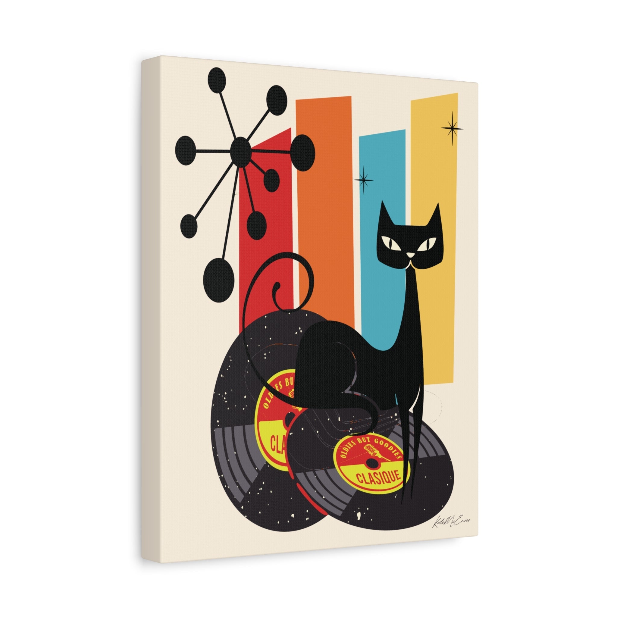 Kate McEnroe New York Atomic Cat Vinyl Record Wall Art, Mid Century Modern Audiophile CanvasCanvas Wall Art82614916140946701155