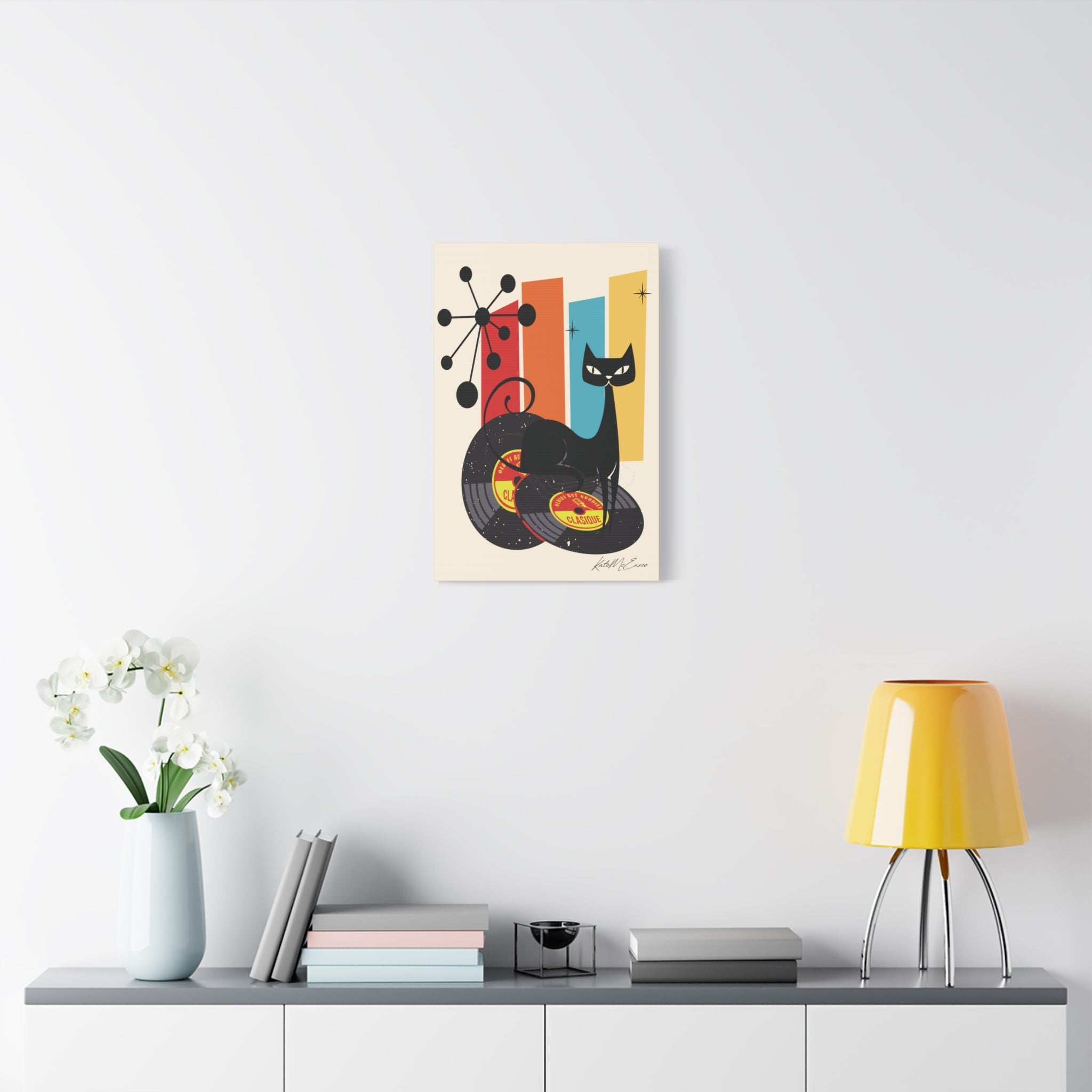Kate McEnroe New York Atomic Cat Vinyl Record Wall Art, Mid Century Modern Audiophile CanvasCanvas Wall Art82614916140946701155
