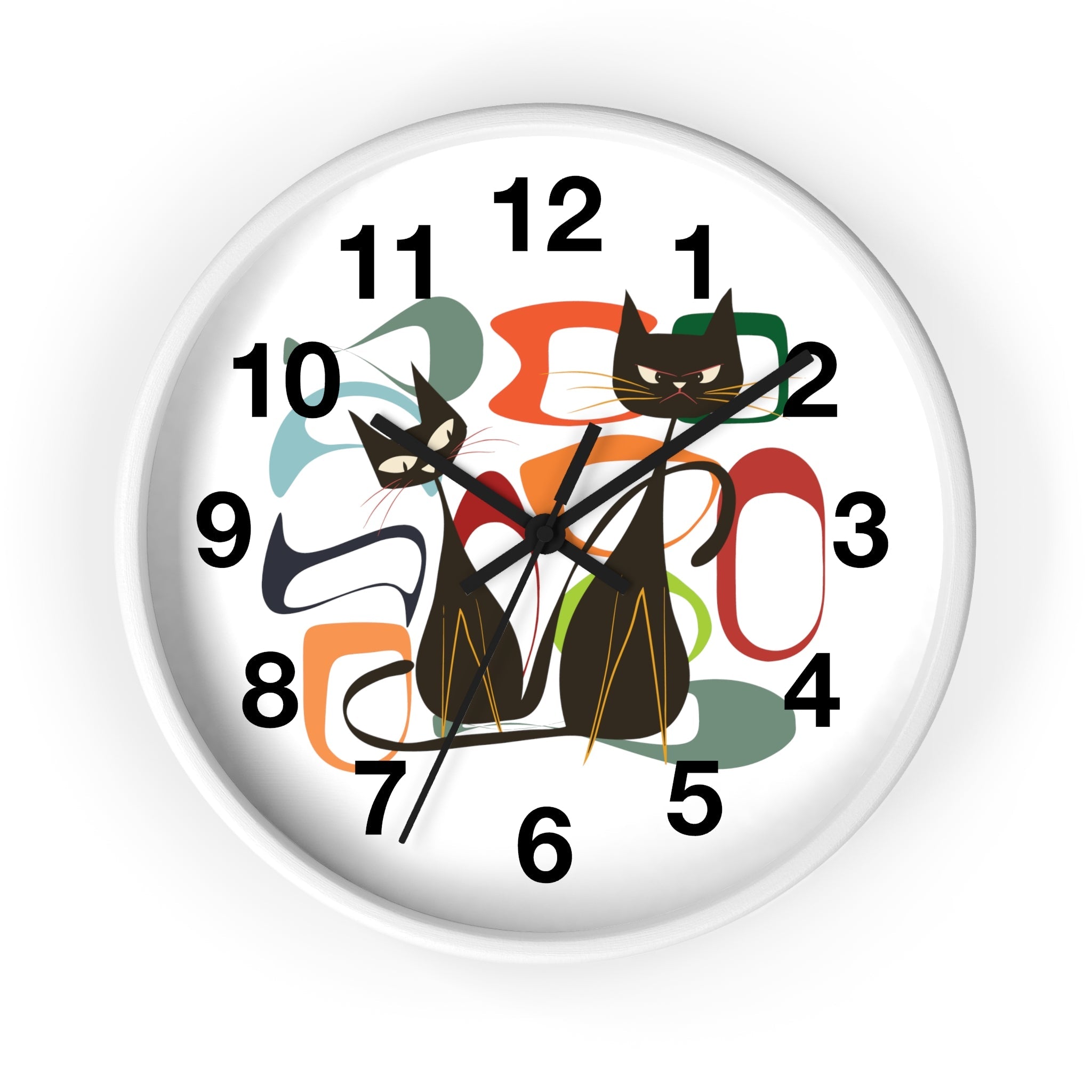 Kate McEnroe New York Atomic Cat Wall Clock, Mid Century Modern Retro Style, Orange, Green, and Blue, Wall Art DecorWall Clocks26193938725991265772