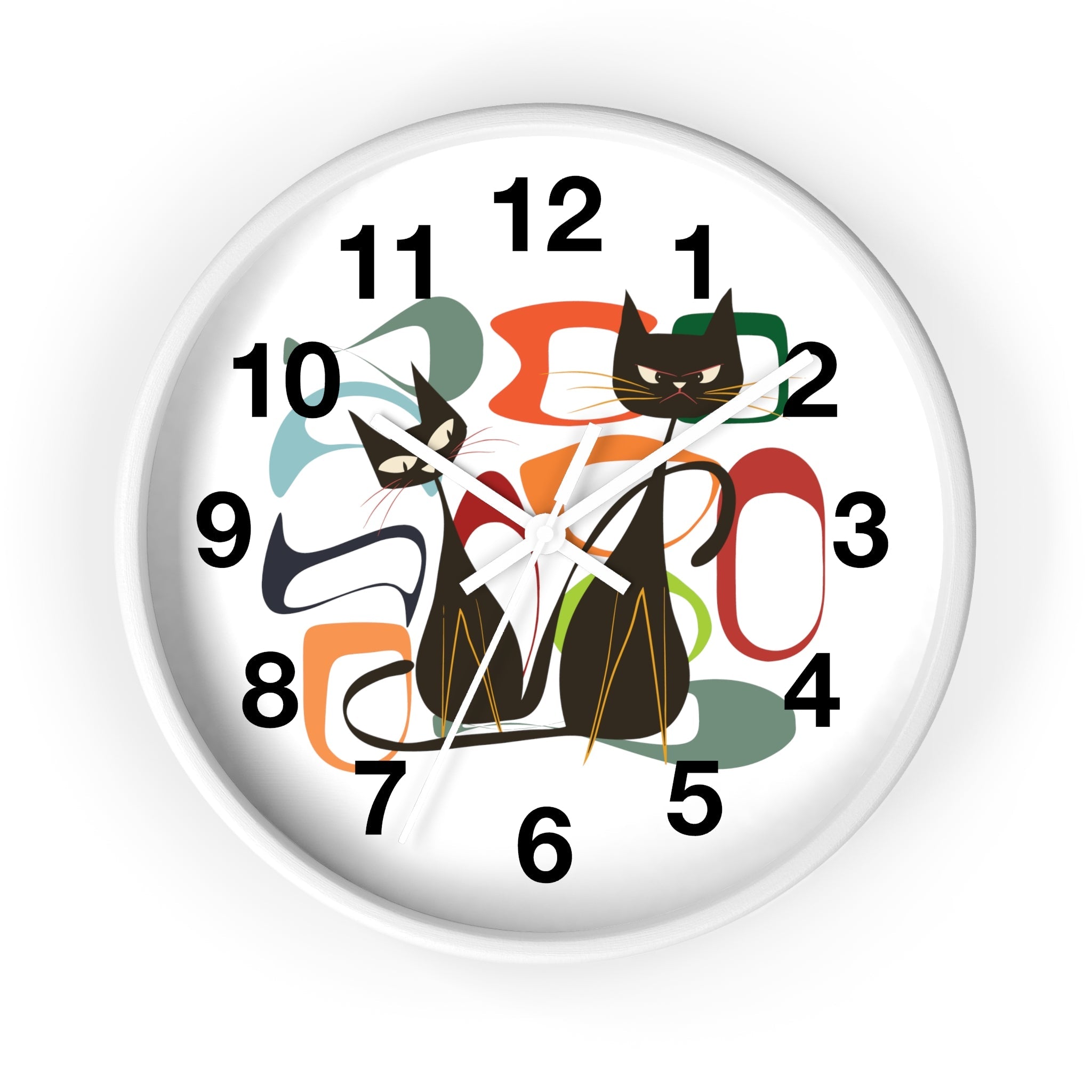 Kate McEnroe New York Atomic Cat Wall Clock, Mid Century Modern Retro Style, Orange, Green, and Blue, Wall Art DecorWall Clocks26285460447826286774