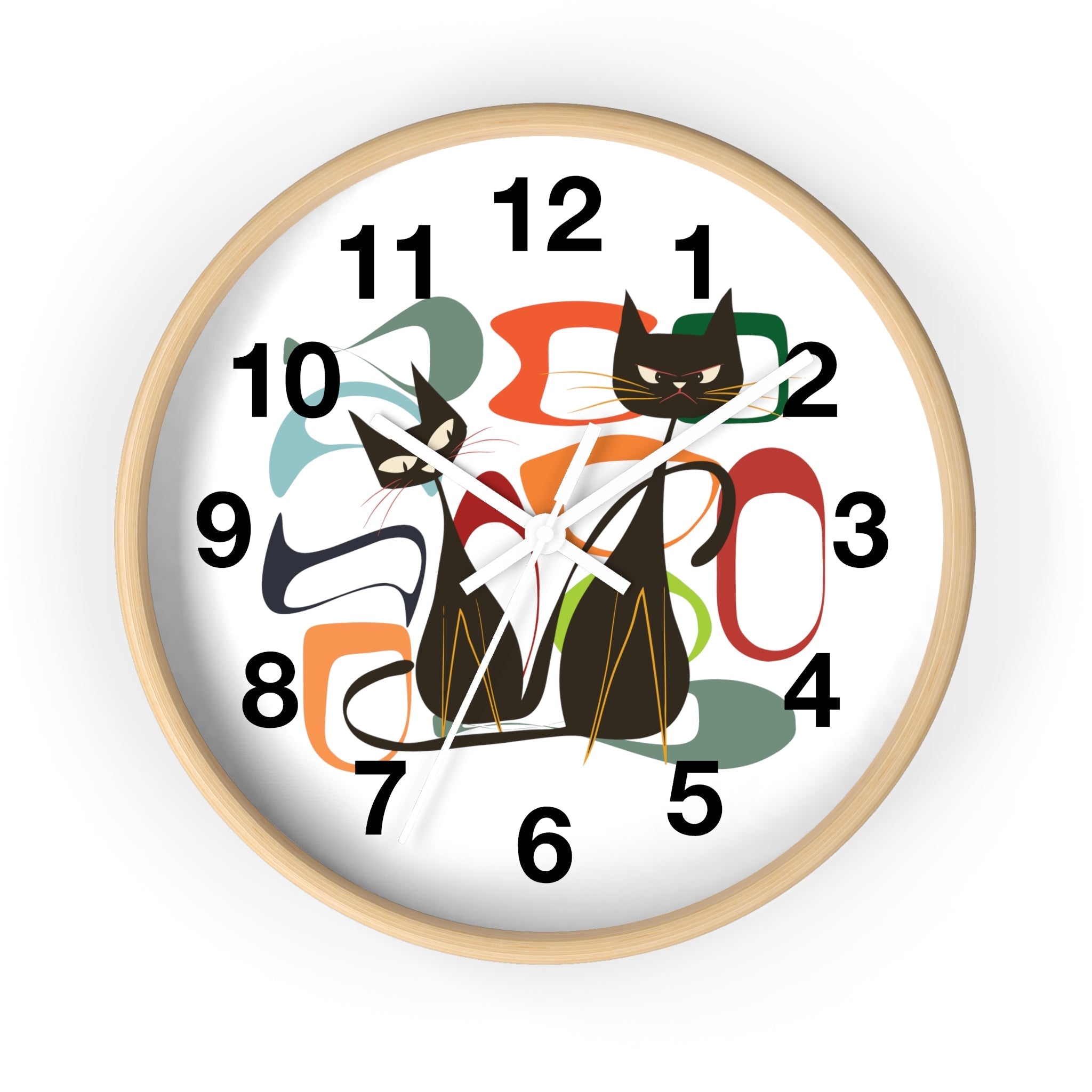 Kate McEnroe New York Atomic Cat Wall Clock, Mid Century Modern Retro Style, Orange, Green, and Blue, Wall Art DecorWall Clocks27042628030011308395