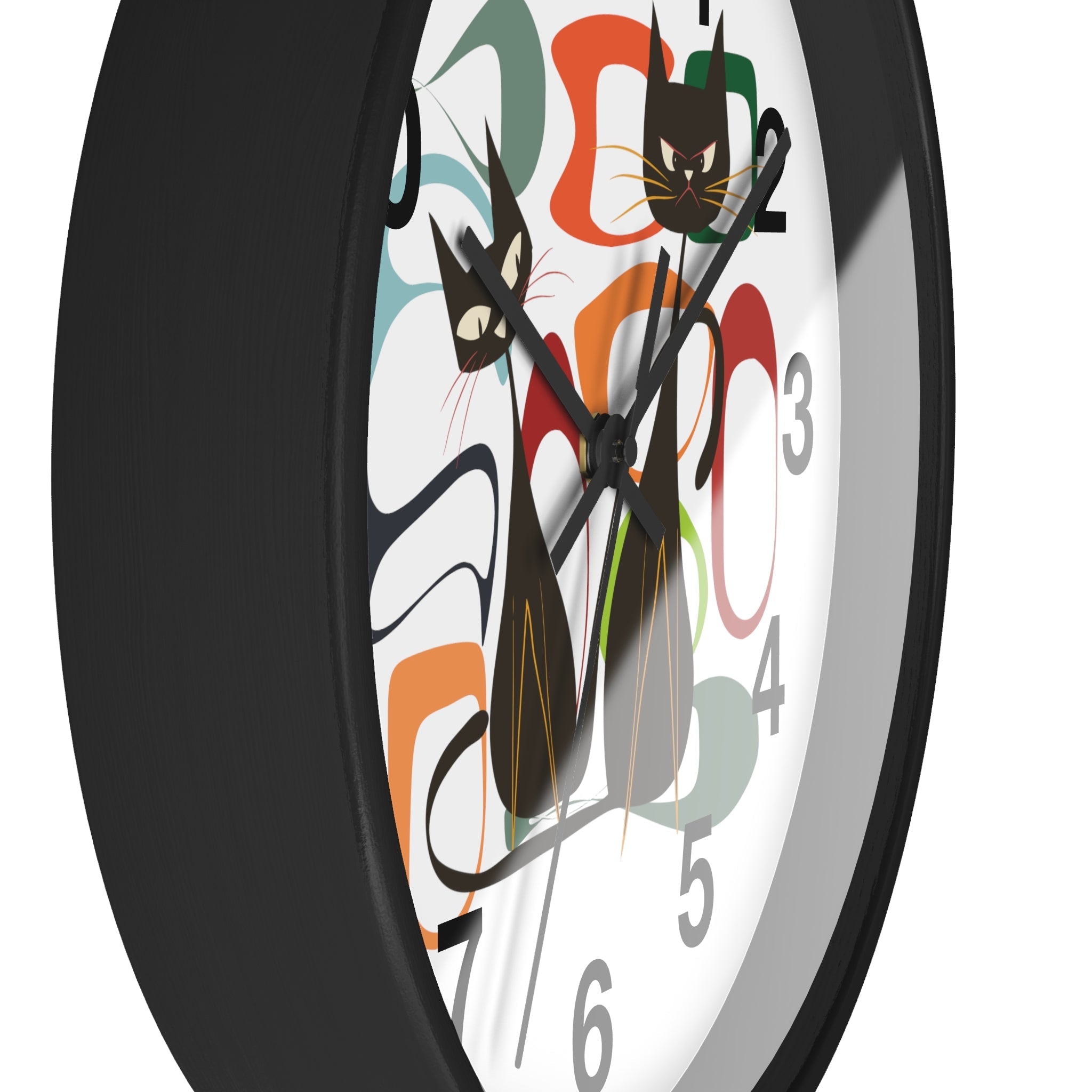 Kate McEnroe New York Atomic Cat Wall Clock, Mid Century Modern Retro Style, Orange, Green, and Blue, Wall Art DecorWall Clocks27042628030011308395
