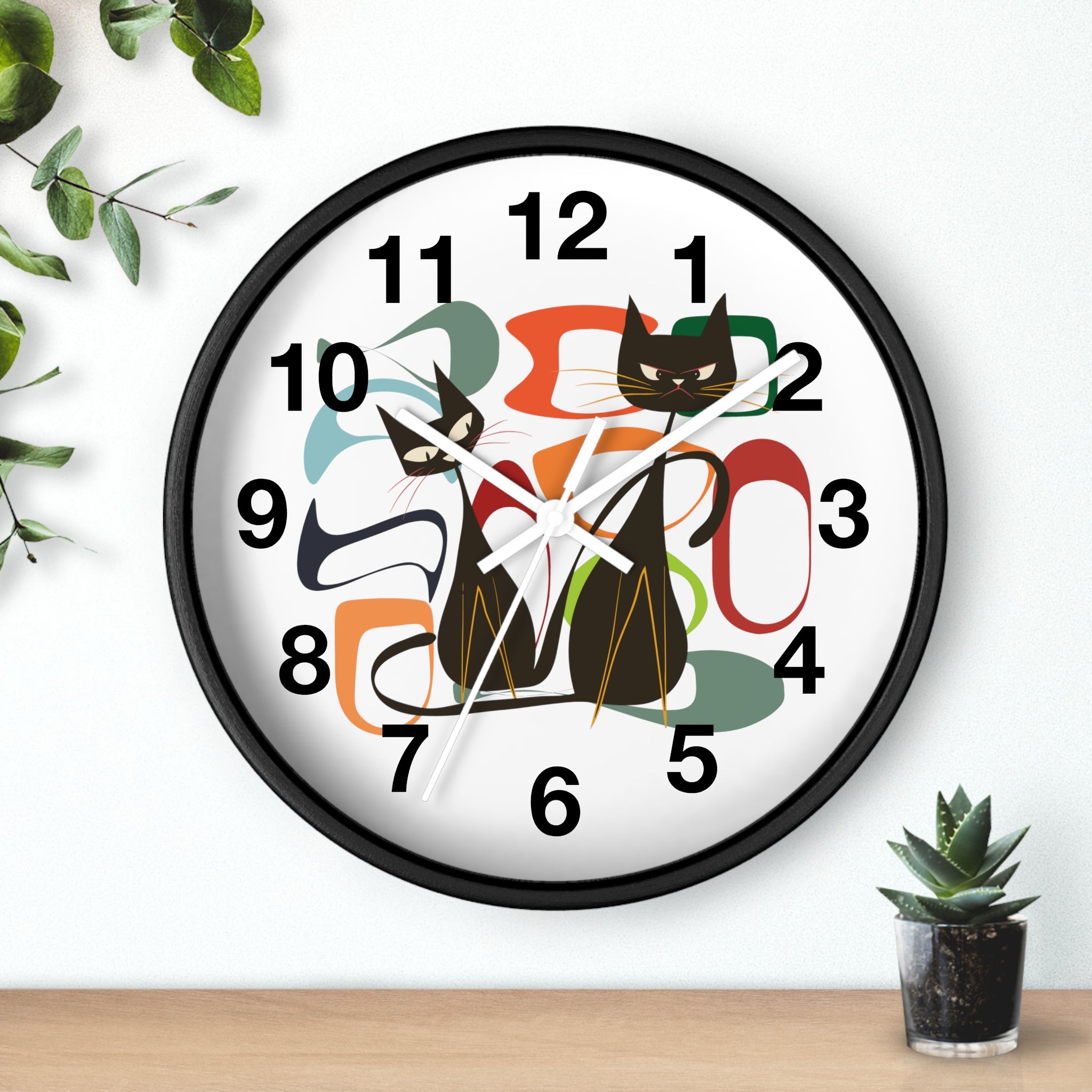 Kate McEnroe New York Atomic Cat Wall Clock, Mid Century Modern Retro Style, Orange, Green, and Blue, Wall Art DecorWall Clocks27042628030011308395