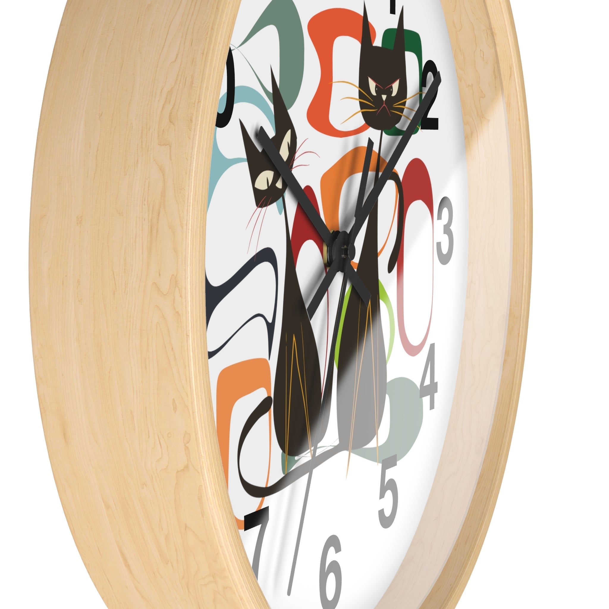Kate McEnroe New York Atomic Cat Wall Clock, Mid Century Modern Retro Style, Orange, Green, and Blue, Wall Art DecorWall Clocks27042628030011308395
