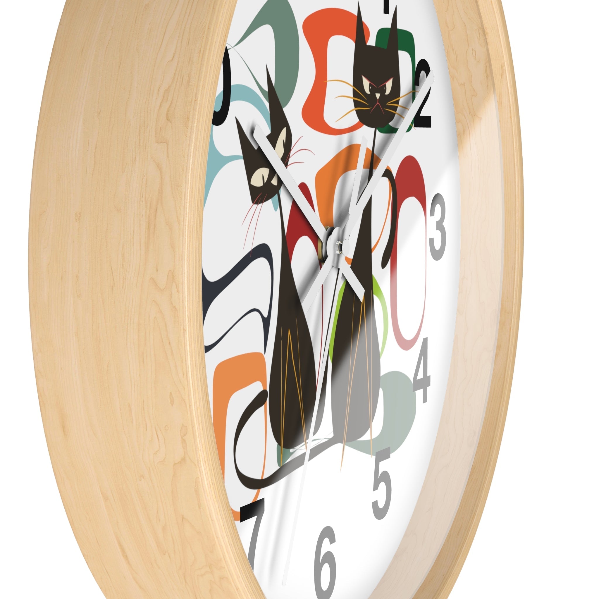 Kate McEnroe New York Atomic Cat Wall Clock, Mid Century Modern Retro Style, Orange, Green, and Blue, Wall Art DecorWall Clocks27042628030011308395