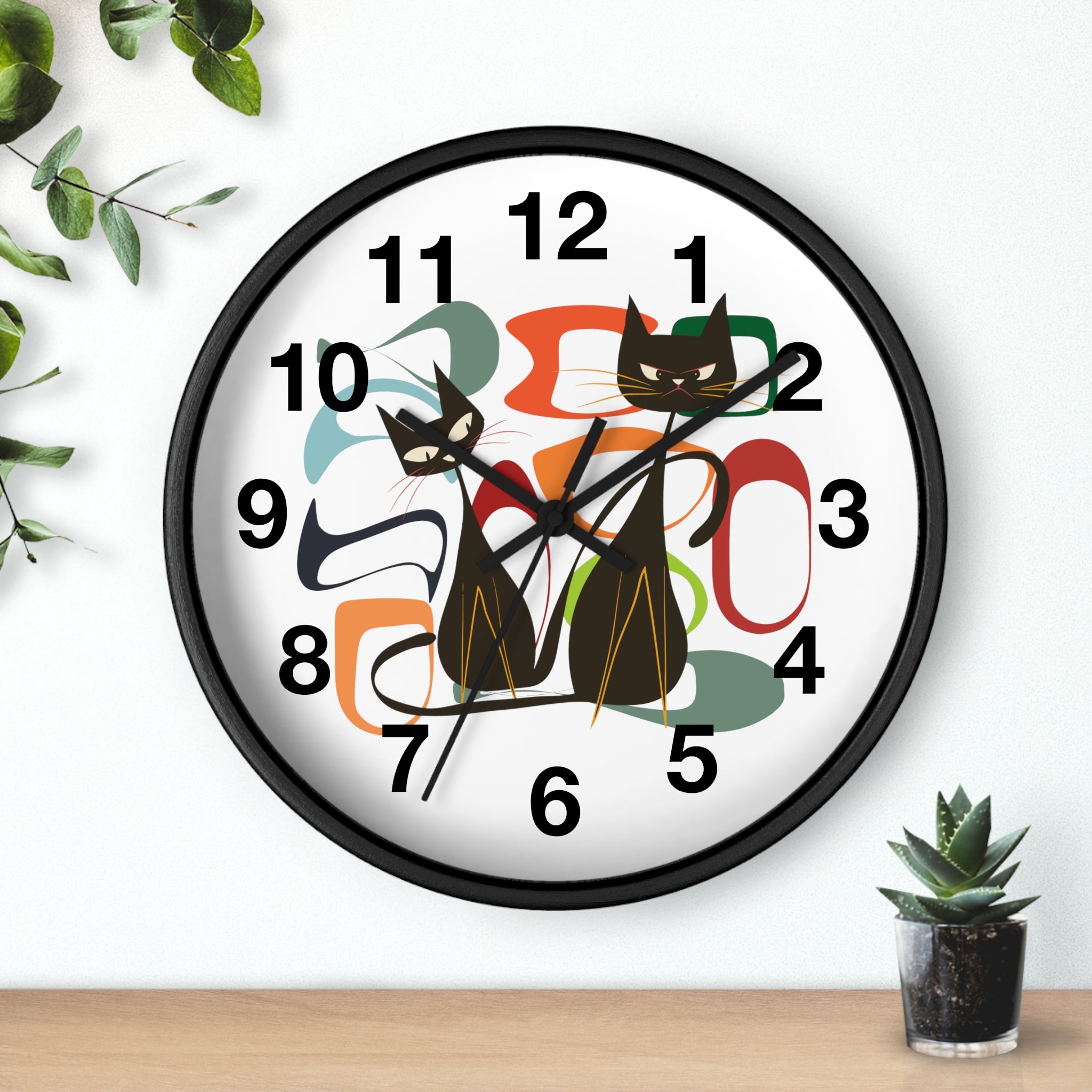 Kate McEnroe New York Atomic Cat Wall Clock, Mid Century Modern Retro Style, Orange, Green, and Blue, Wall Art DecorWall Clocks27042628030011308395