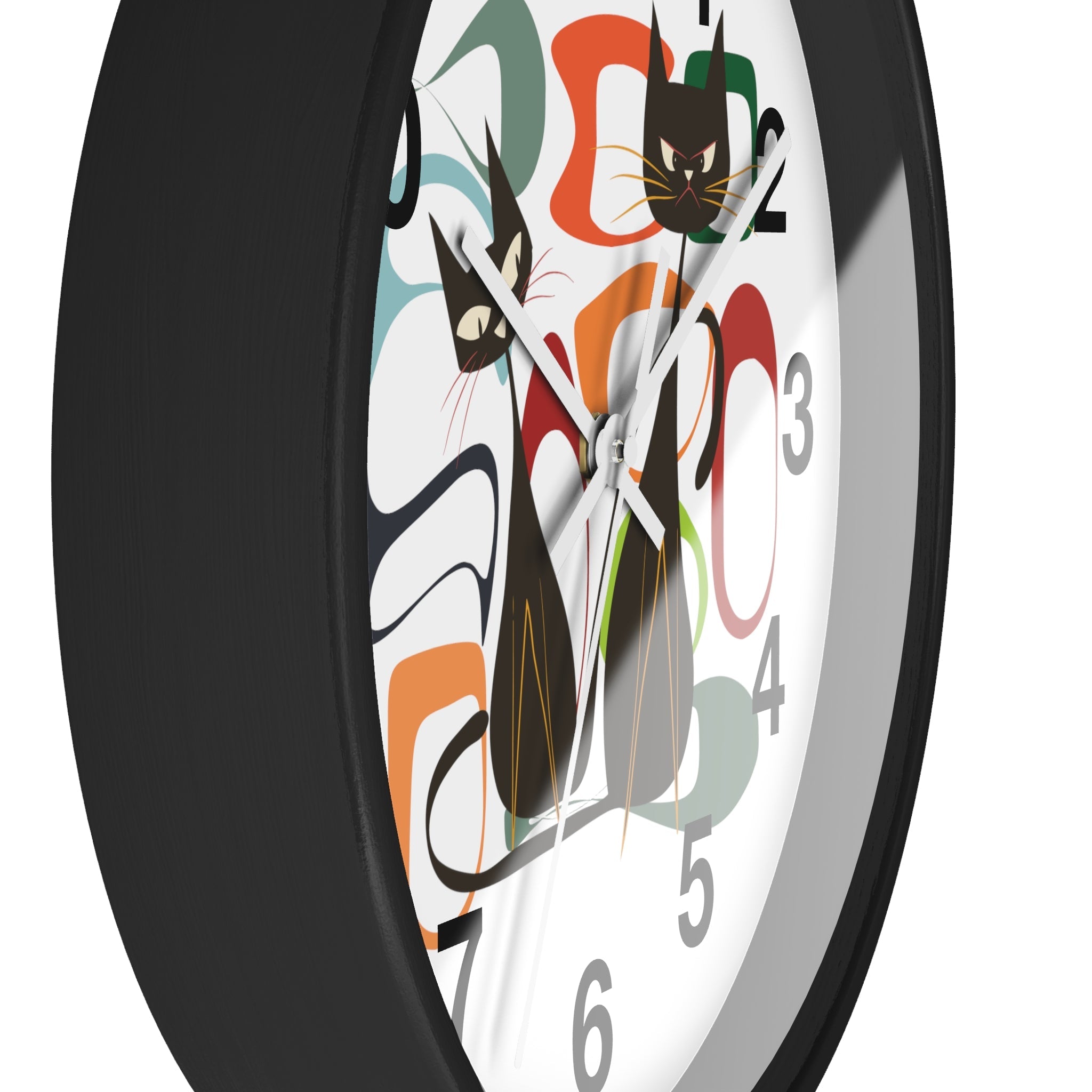 Kate McEnroe New York Atomic Cat Wall Clock, Mid Century Modern Retro Style, Orange, Green, and Blue, Wall Art DecorWall Clocks27042628030011308395