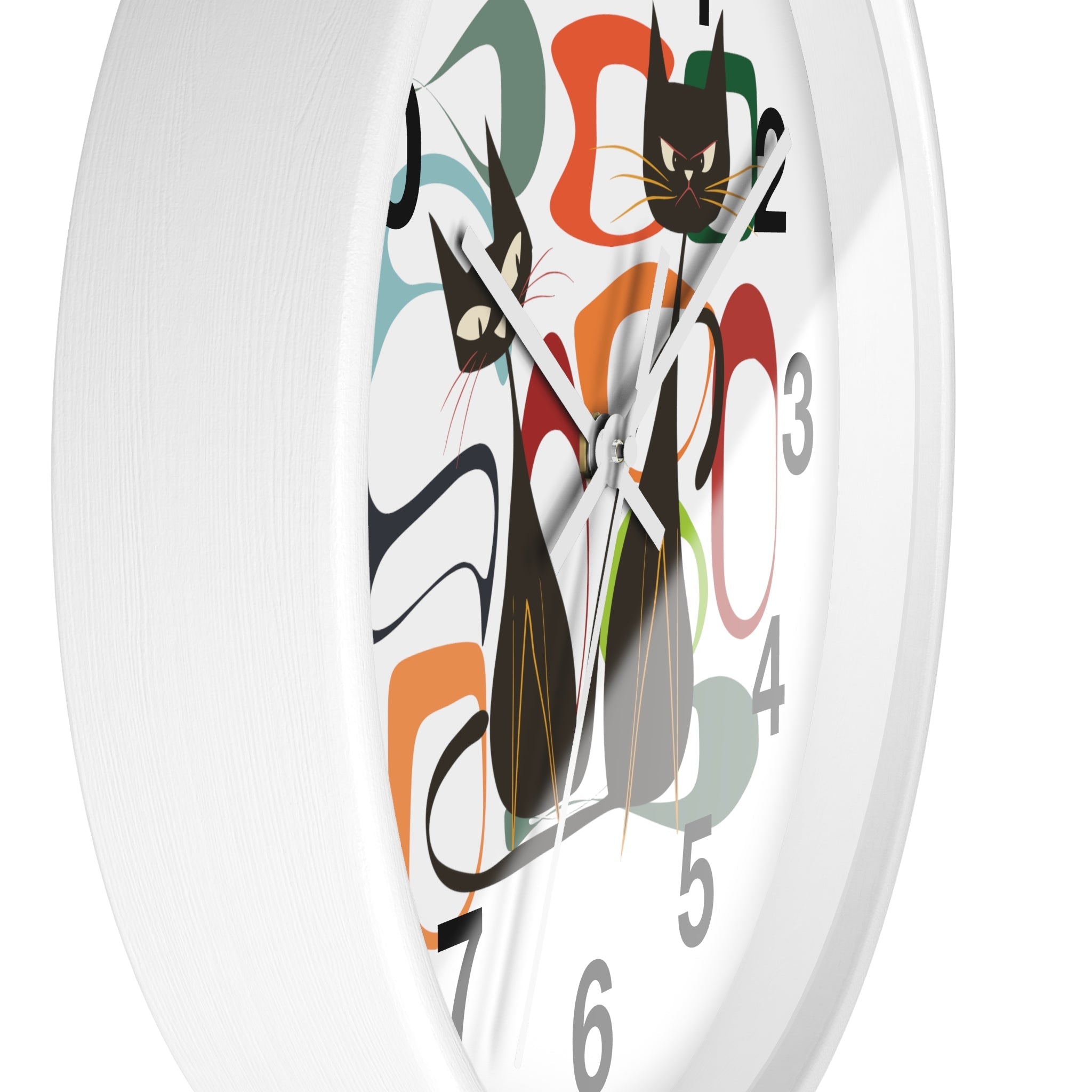 Kate McEnroe New York Atomic Cat Wall Clock, Mid Century Modern Retro Style, Orange, Green, and Blue, Wall Art DecorWall Clocks27042628030011308395