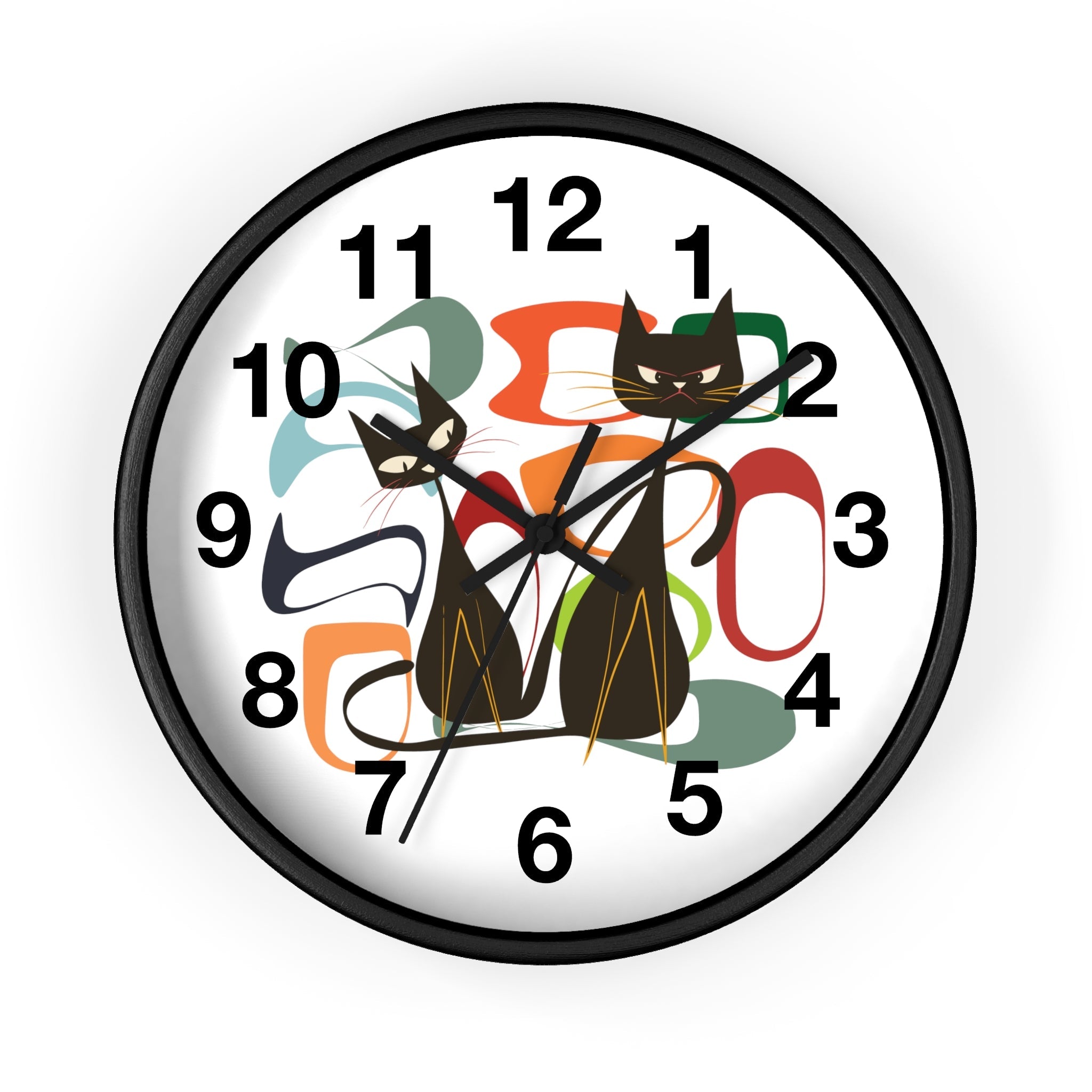 Kate McEnroe New York Atomic Cat Wall Clock, Mid Century Modern Retro Style, Orange, Green, and Blue, Wall Art DecorWall Clocks27692747078796830354