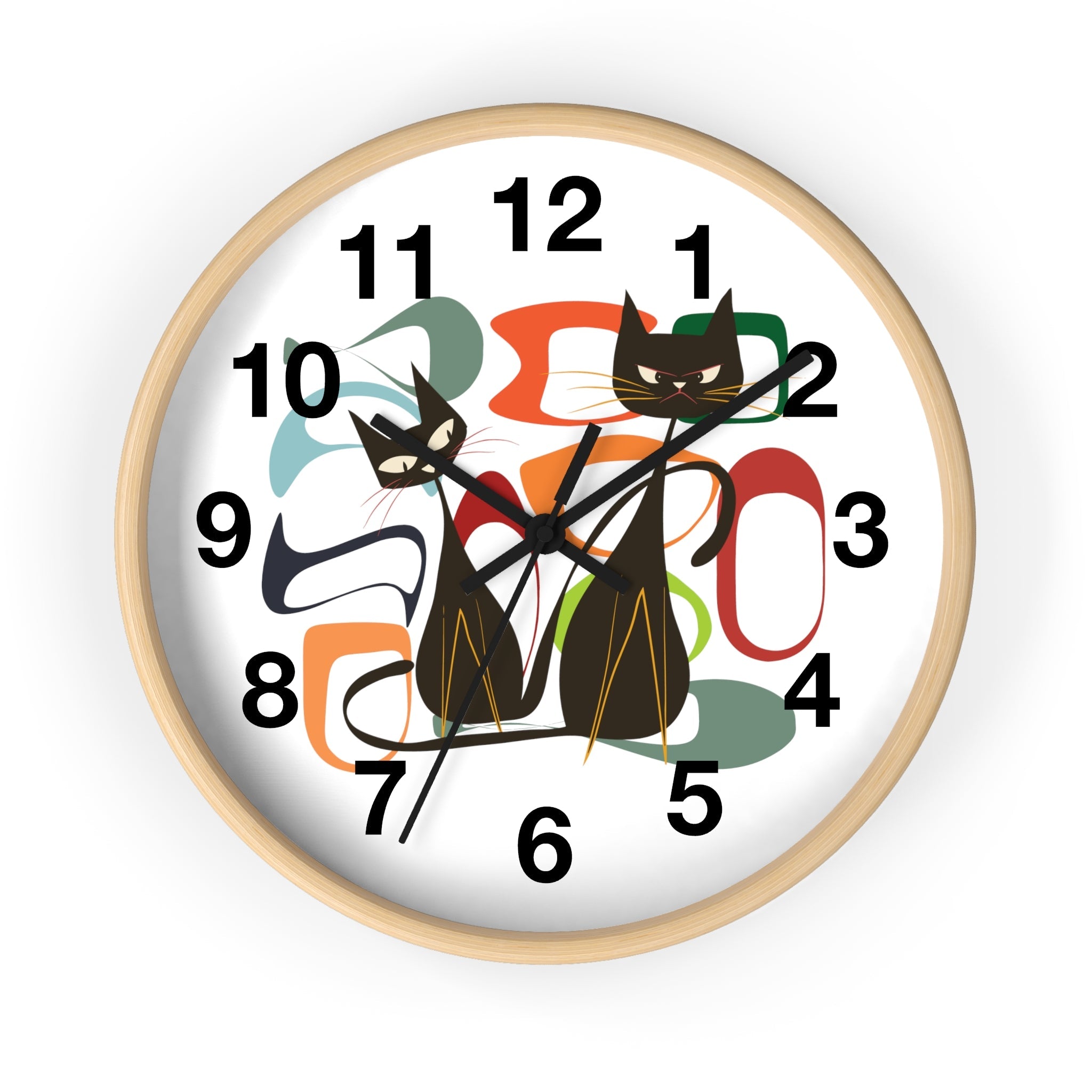Kate McEnroe New York Atomic Cat Wall Clock, Mid Century Modern Retro Style, Orange, Green, and Blue, Wall Art DecorWall Clocks28114903420275291963