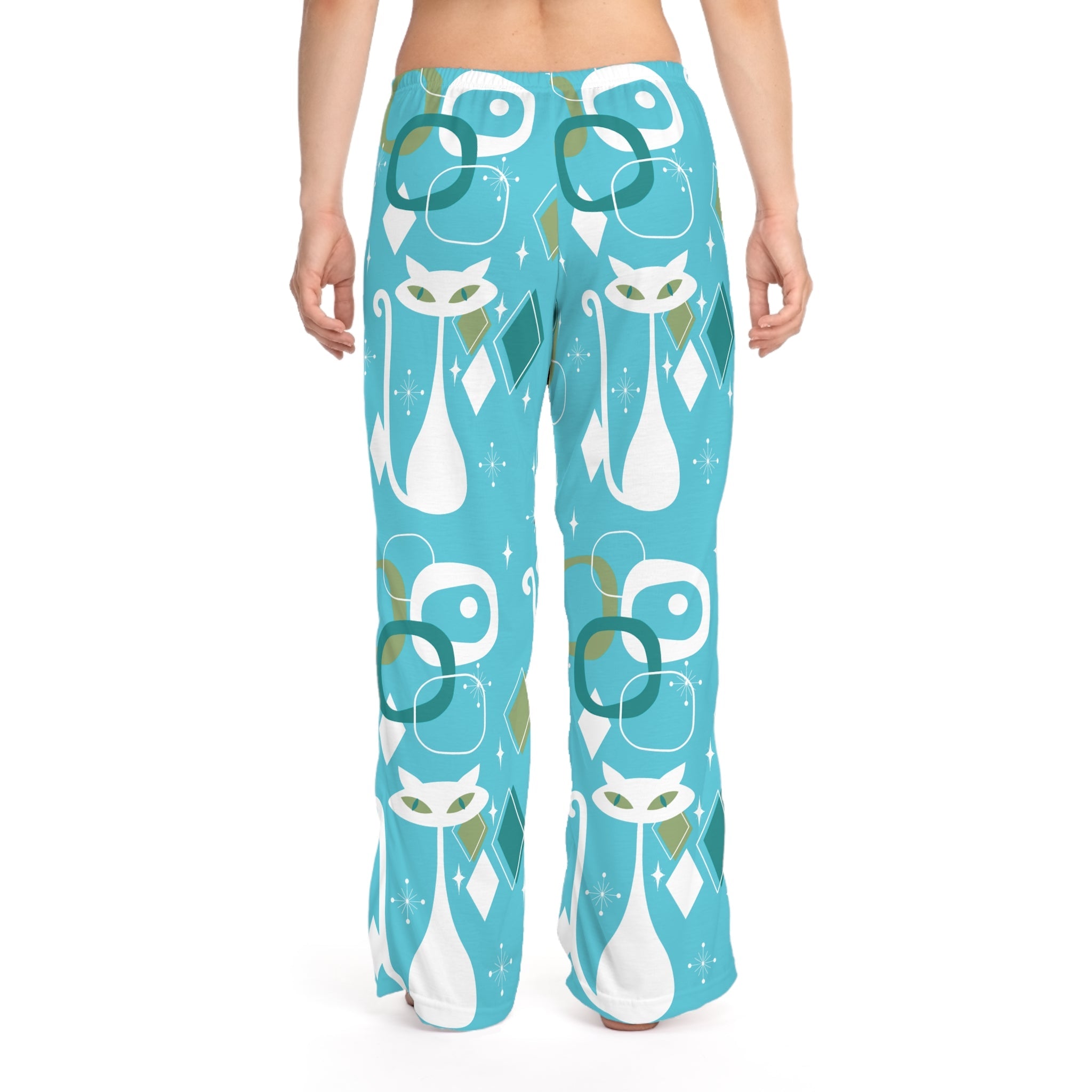 Kate McEnroe New York Atomic Cat Womens Pajama Bottoms, Mid Century Modern Loungewear, Retro 50s Vintage Lounge PantsPajama Pants82907789013341811450