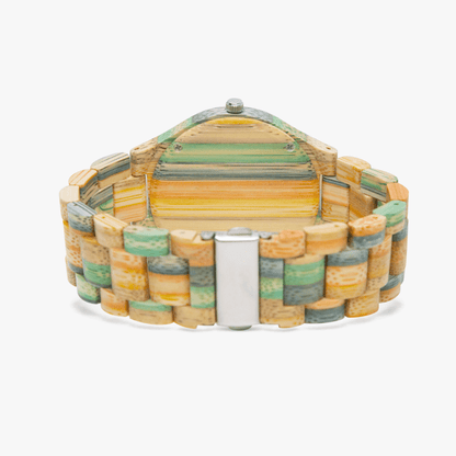 Kate McEnroe New York Atomic Cat Wooden Watch, Colorful Camouflage Bamboo Wristwatch, Retro Mid Century Modern StyleWatcheseefbtflm_001