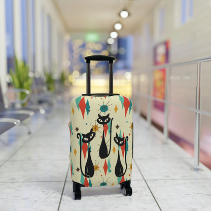 Printify Atomic Cats Franciscan Diamond Starburst Luggage Cover, Retro MCM Travel Suitcase Skin, Mid Century Modern Baggage Protector Accessories