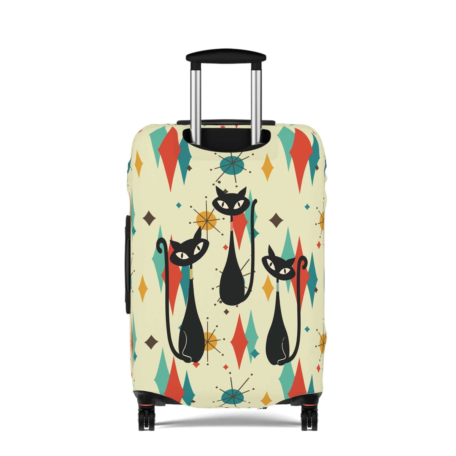 Printify Atomic Cats Franciscan Diamond Starburst Luggage Cover, Retro MCM Travel Suitcase Skin, Mid Century Modern Baggage Protector Accessories