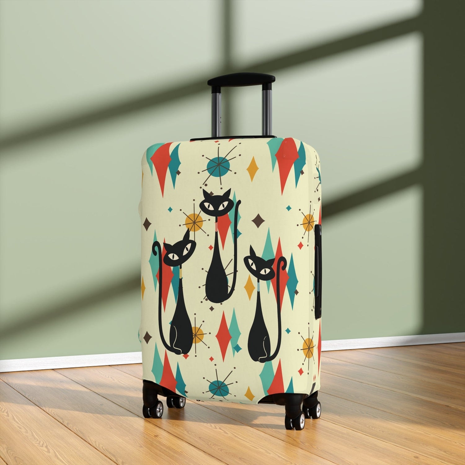 Kate McEnroe New York Atomic Cats Franciscan Diamond Starburst Luggage Cover, Retro MCM Travel Suitcase Skin, Mid Century Modern Baggage ProtectorLuggage Covers14100456754029170098