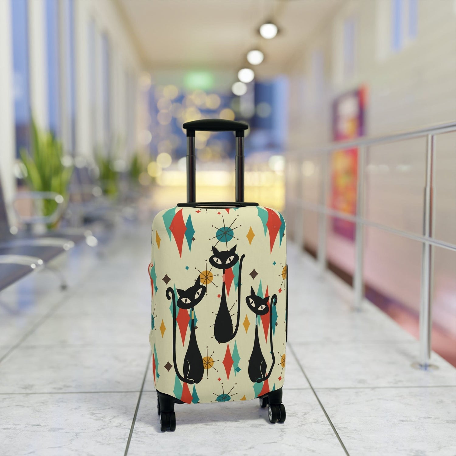 Kate McEnroe New York Atomic Cats Franciscan Diamond Starburst Luggage Cover, Retro MCM Travel Suitcase Skin, Mid Century Modern Baggage ProtectorLuggage Covers14100456754029170098