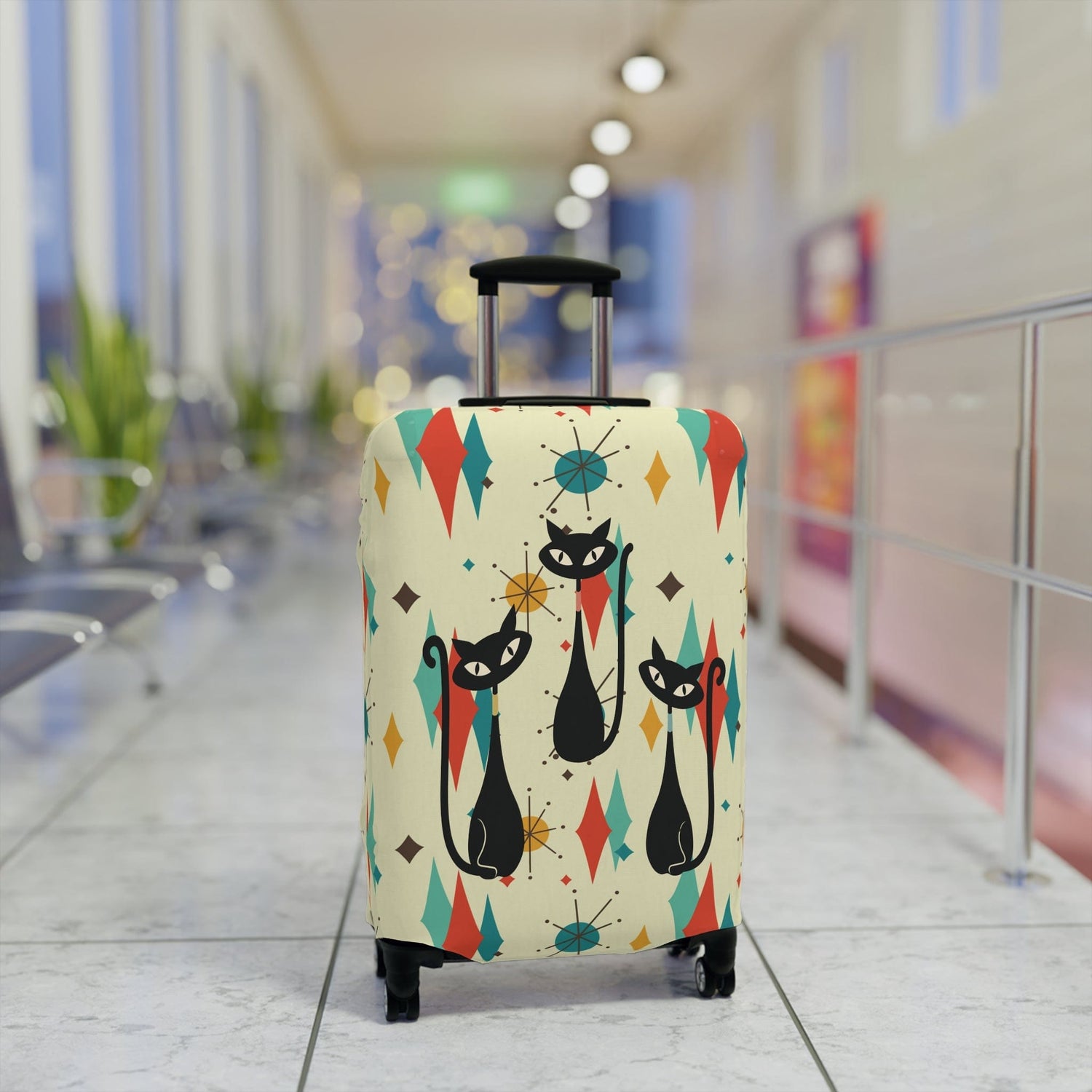 Kate McEnroe New York Atomic Cats Franciscan Diamond Starburst Luggage Cover, Retro MCM Travel Suitcase Skin, Mid Century Modern Baggage ProtectorLuggage Covers14100456754029170098