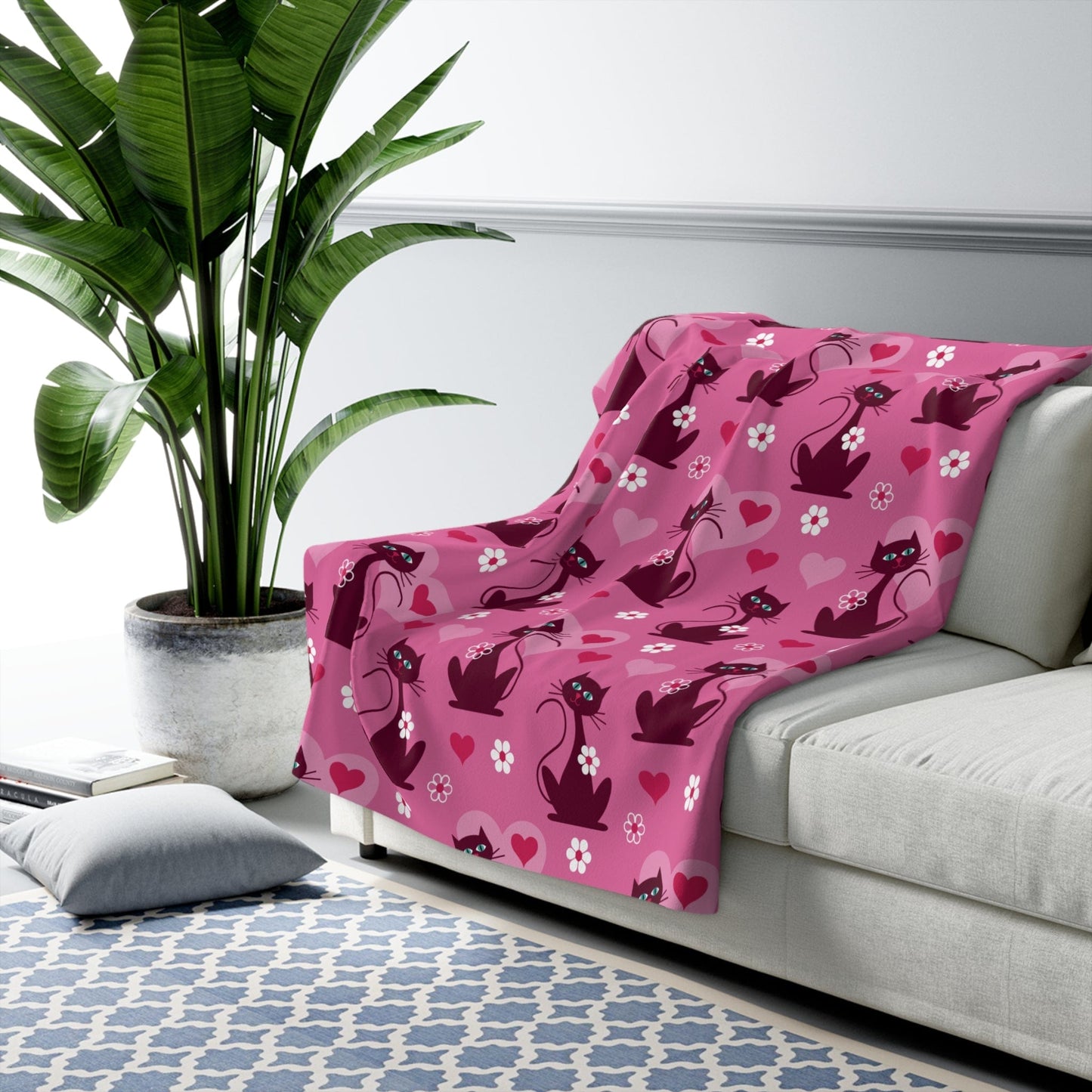 Kate McEnroe New York Atomic Cats MCM Pink Sherpa Blanket, Mid Century Modern Retro Cozy Throw Blankets 50" × 60" 27781243262995464968