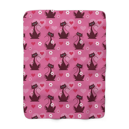Kate McEnroe New York Atomic Cats MCM Pink Sherpa Blanket, Mid Century Modern Retro Cozy Throw Blankets