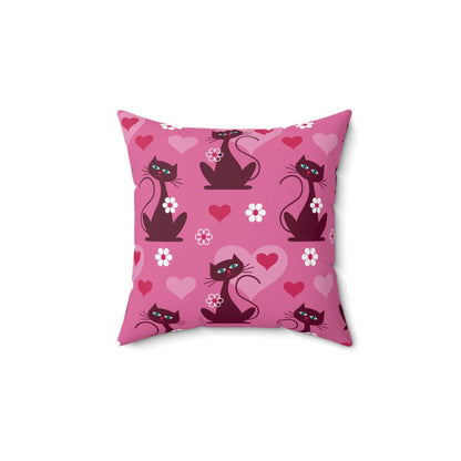 Kate McEnroe New York Atomic Cats MCM Pink Throw Pillow, Mid Century Modern Cozy Cushion, Retro Living Room, Bedroom Decor Throw Pillows 14&quot; × 14&quot; 29080381934801410308