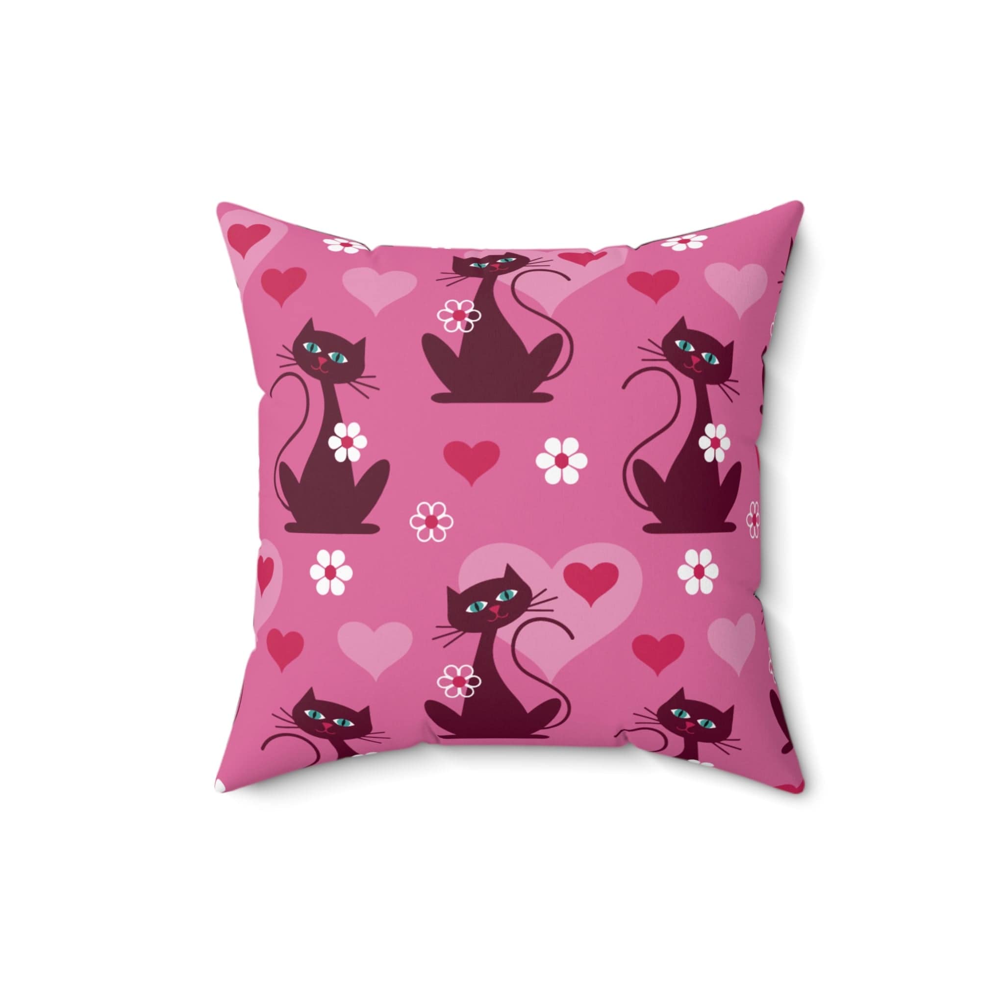 Kate McEnroe New York Atomic Cats MCM Pink Throw Pillow, Mid Century Modern Cozy Cushion, Retro Living Room, Bedroom Decor Throw Pillows 16&quot; × 16&quot; 19921995468365394723