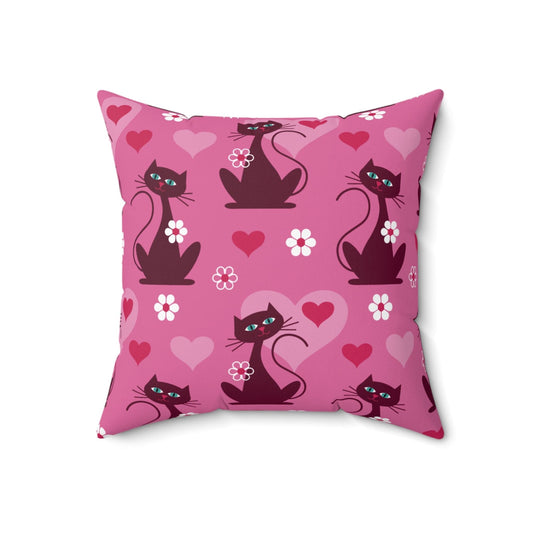 Kate McEnroe New York Atomic Cats MCM Pink Throw Pillow, Mid Century Modern Cozy Cushion, Retro Living Room, Bedroom Decor Throw Pillows 18" × 18" 25277415212733032192