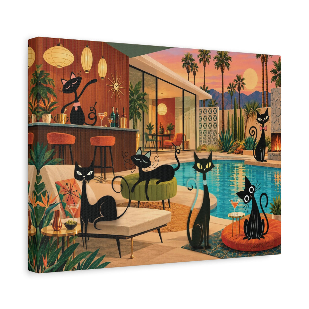 Kate McEnroe New York Atomic Cats Pool Party Palm Springs Mid Century Canvas Wall ArtCanvas Wall Art15105502496955966217