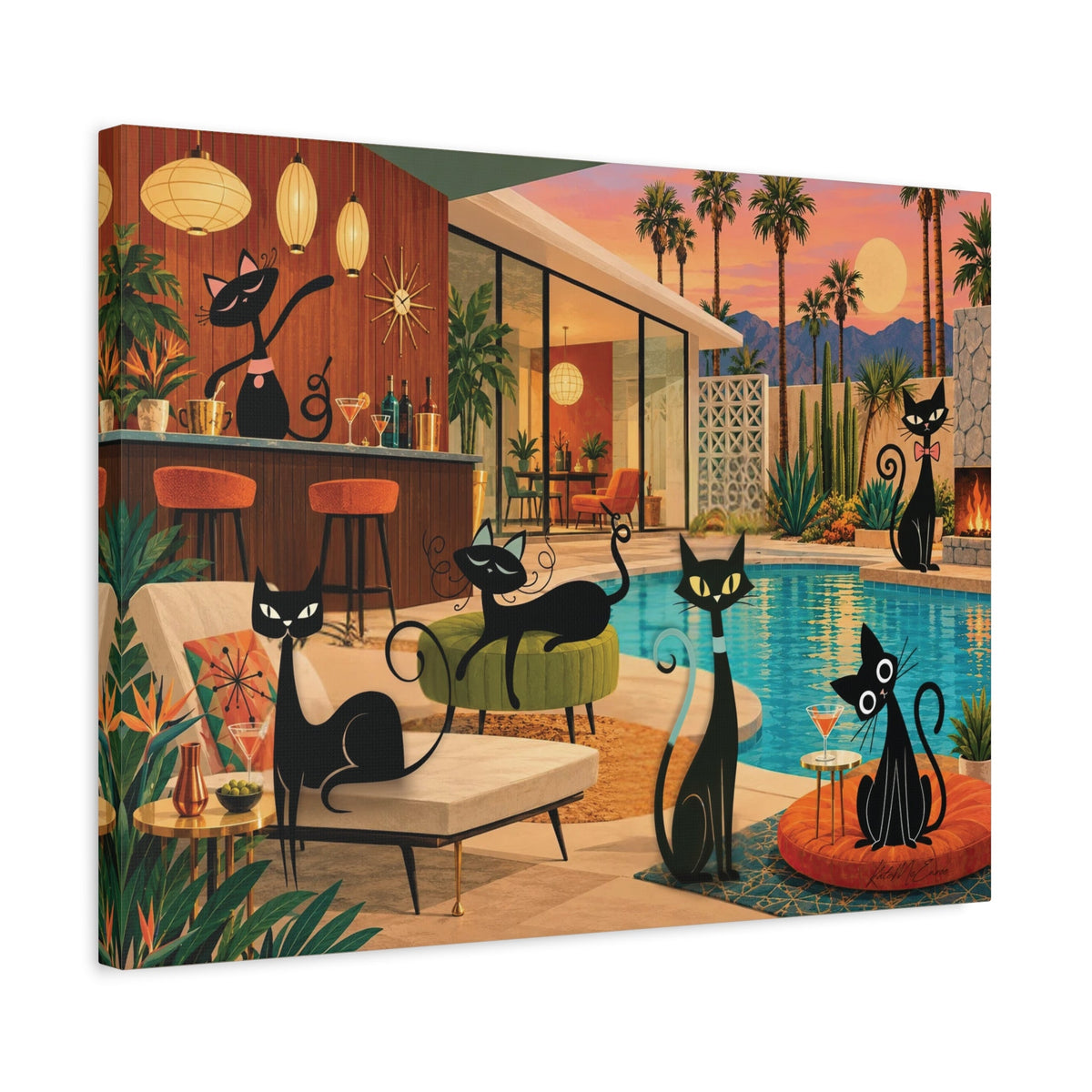Kate McEnroe New York Atomic Cats Pool Party Palm Springs Mid Century Canvas Wall ArtCanvas Wall Art15105502496955966217