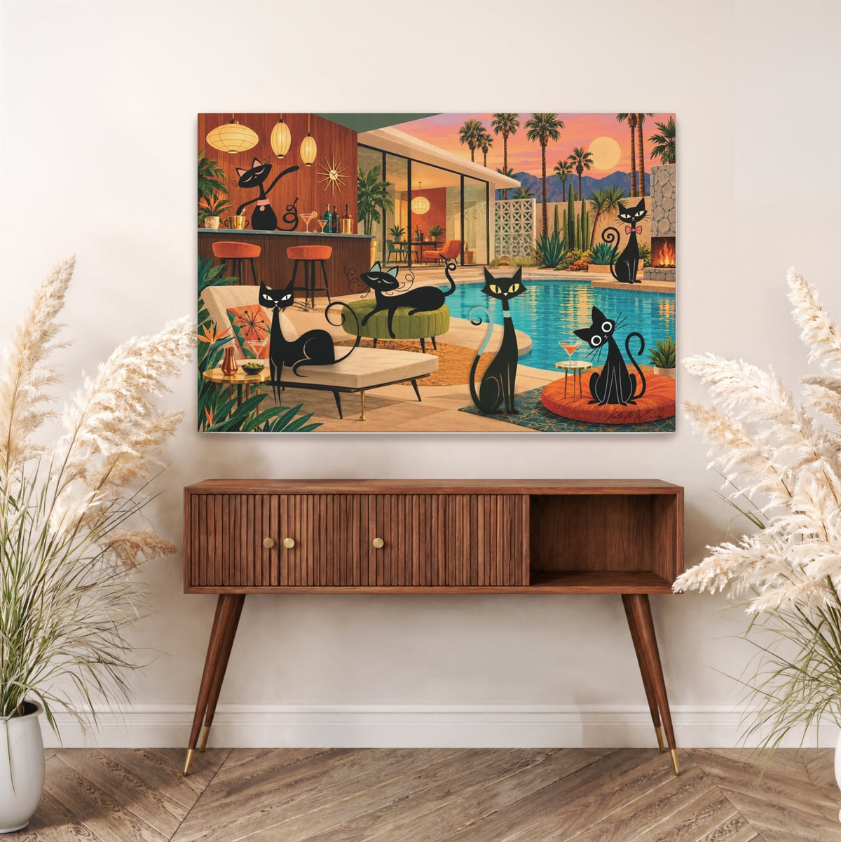 Kate McEnroe New York Atomic Cats Pool Party Palm Springs Mid Century Canvas Wall ArtCanvas Wall Art24010743874258410119