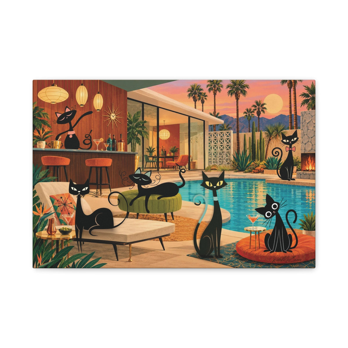 Kate McEnroe New York Atomic Cats Pool Party Palm Springs Mid Century Canvas Wall ArtCanvas Wall Art28113314981532338488