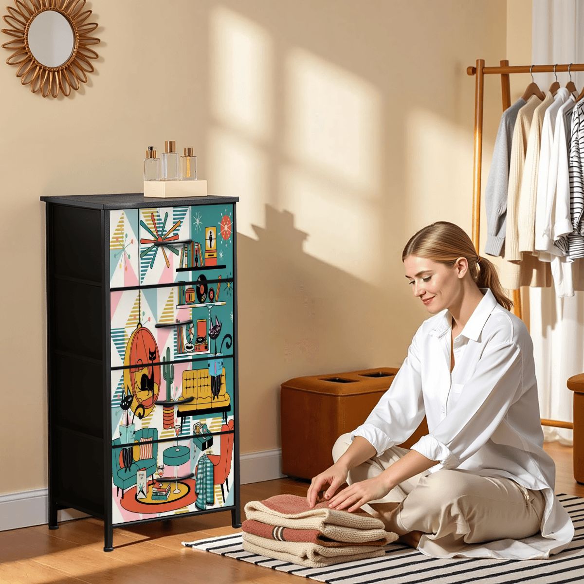 Kate McEnroe New York Atomic Cats Reading Lounge Dresser, Mid Century Modern Sputnik Retro Chest DrawerDressersMqIkrfppMc