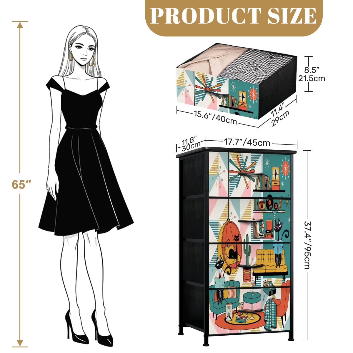 Kate McEnroe New York Atomic Cats Reading Lounge Dresser, Mid Century Modern Sputnik Retro Chest DrawerDressersMqIkrfppMc