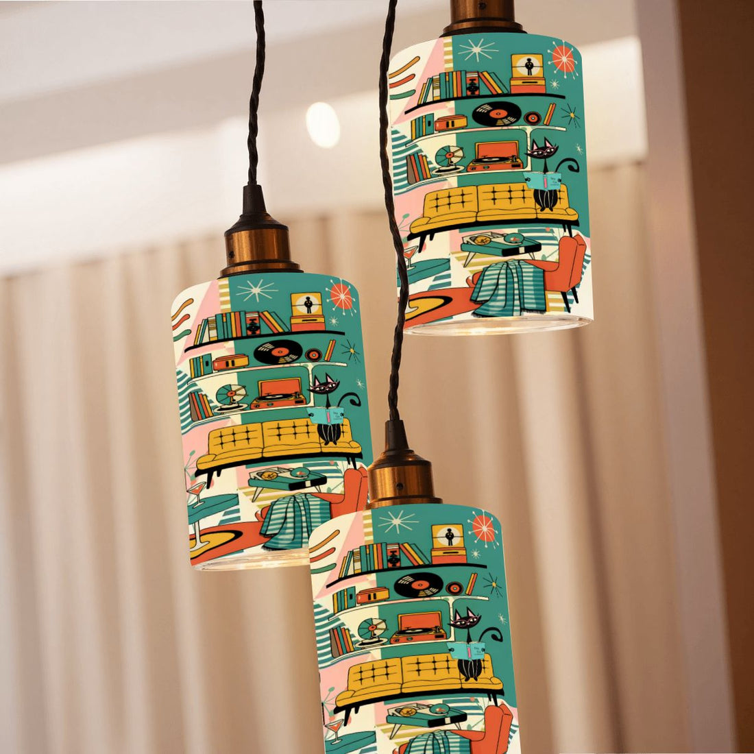 Kate McEnroe New York Atomic Cats Reading Lounge Glass Lamp Shade, Mid Century Modern 50s Sputnik Light CoverLamp ShadesOgYloldOzp