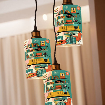 Kate McEnroe New York Atomic Cats Reading Lounge Glass Lamp Shade, Mid Century Modern 50s Sputnik Light CoverLamp ShadesOgYloldOzp