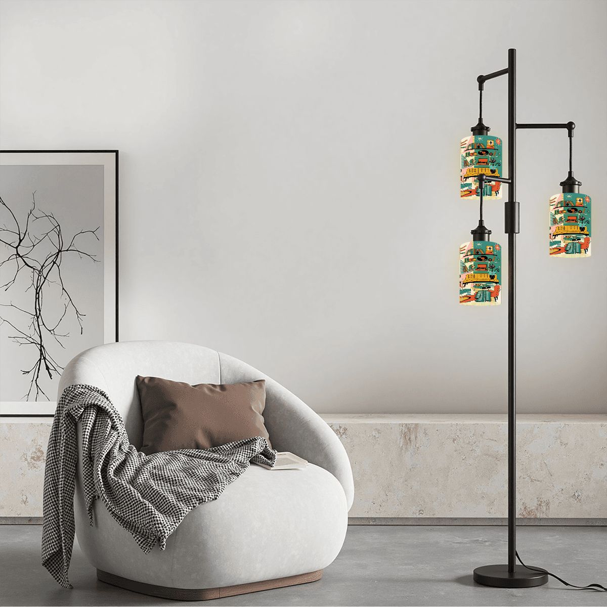 Kate McEnroe New York Atomic Cats Reading Lounge Glass Lamp Shade, Mid Century Modern 50s Sputnik Light CoverLamp ShadesOgYloldOzp