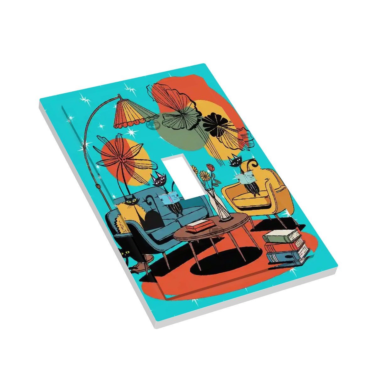 Kate McEnroe New York Atomic Cats Switch Plate, Mid Century Modern Teal Mustard, Retro 1960s Reading Lounge Switch CoverSwitch PlatesyVvPF3Vu4G