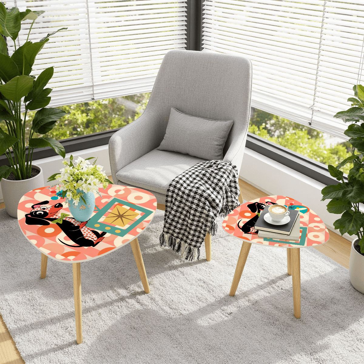 Kate McEnroe New York Atomic Dachshund Dog Nesting Tables, Mid Century Modern Retro DecorNesting TablesD7yZvgGpTj