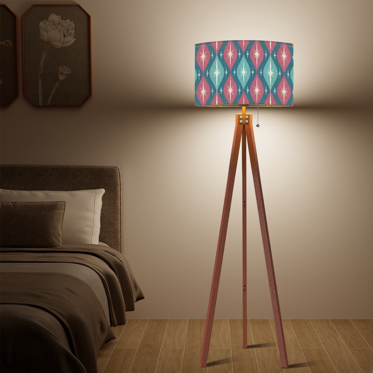 Kate McEnroe New York Atomic Diamond Starburst Tripod Floor Lamp, Mid Century Modern Retro 50s 50s Geometric Wood Accent LightFloor LampsrV7v5PWz57