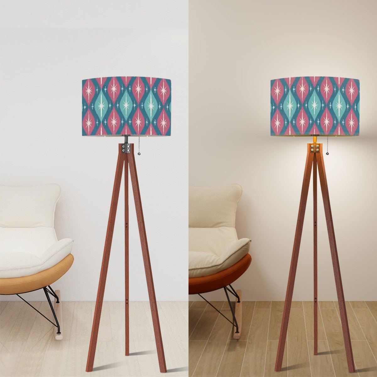 Kate McEnroe New York Atomic Diamond Starburst Tripod Floor Lamp, Mid Century Modern Retro 50s 50s Geometric Wood Accent LightFloor LampsrV7v5PWz57