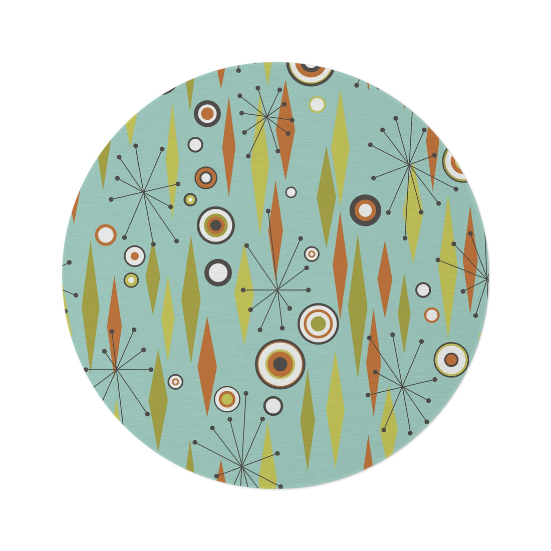 Kate McEnroe New York Atomic Diamond Starbursts Geometric Mid Century Modern Round Area Rug, 50s Retro Aqua Blue, Orange, Lime MCM Living Room, Bedroom DecorRugs30828516382539444061