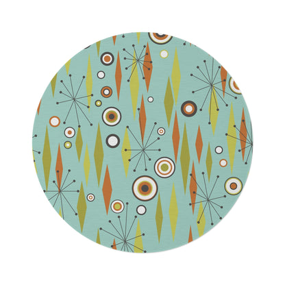 Kate McEnroe New York Atomic Diamond Starbursts Geometric Mid Century Modern Round Area Rug, 50s Retro Aqua Blue, Orange, Lime MCM Living Room, Bedroom DecorRugs30828516382539444061