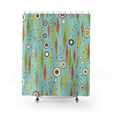 Kate McEnroe New York Atomic Diamond Starbursts Geometric Mid Century Modern Shower Curtain, Retro Aqua Blue, Orange, Lime Bath Curtain, 50s MCM Bathroom DecorShower CurtainsS40 - BAS - DIA - 7X7