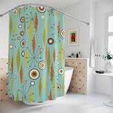 Kate McEnroe New York Atomic Diamond Starbursts Geometric Mid Century Modern Shower Curtain, Retro Aqua Blue, Orange, Lime Bath Curtain, 50s MCM Bathroom DecorShower CurtainsS40 - BAS - DIA - 7X7