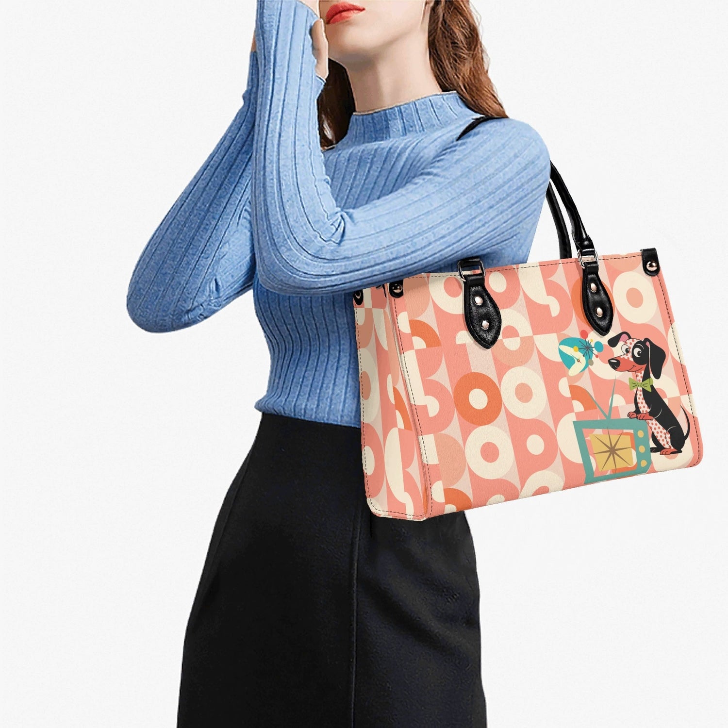 Kate McEnroe New York Atomic Doxie Dog, Retro Dachshund Handbag, Mid Century Modern 50s Kitsch Dog SatchelHandbagsNM6VLM6W - 1